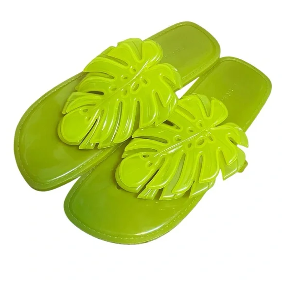 Farm Rio Green Leaf Design Jelly Women's Sandals NWOT 8/9 - Picture 2 of 5